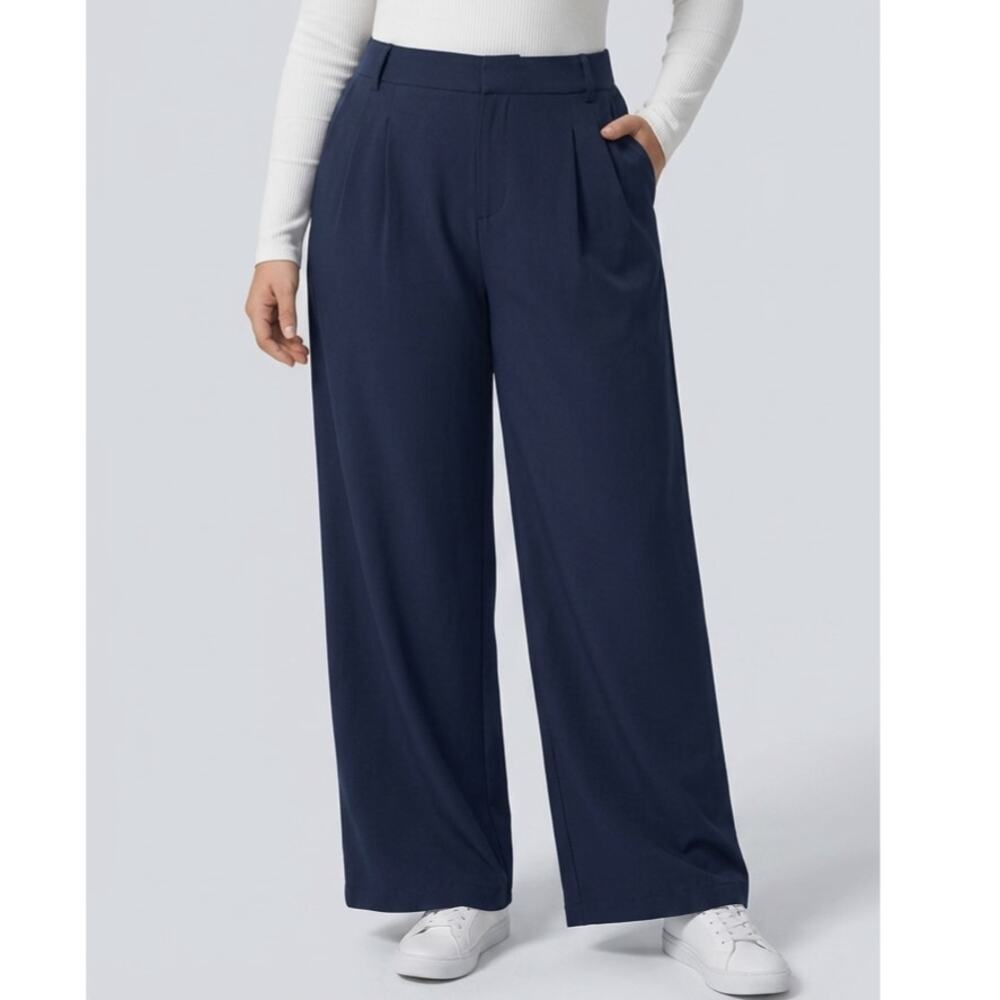Sz 2X HALARA Navy Flex™ High Waist Pocket Wide Leg Waffle Wide Leg Work Pants